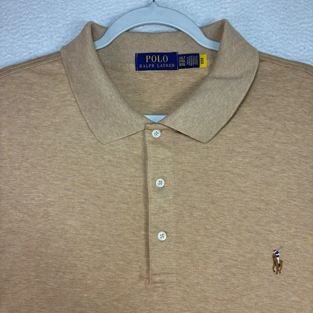 Polo Ralph Lauren Polo Shirt Men 3XLT Tan Long Sleeve Flesh Pony Classic Tall